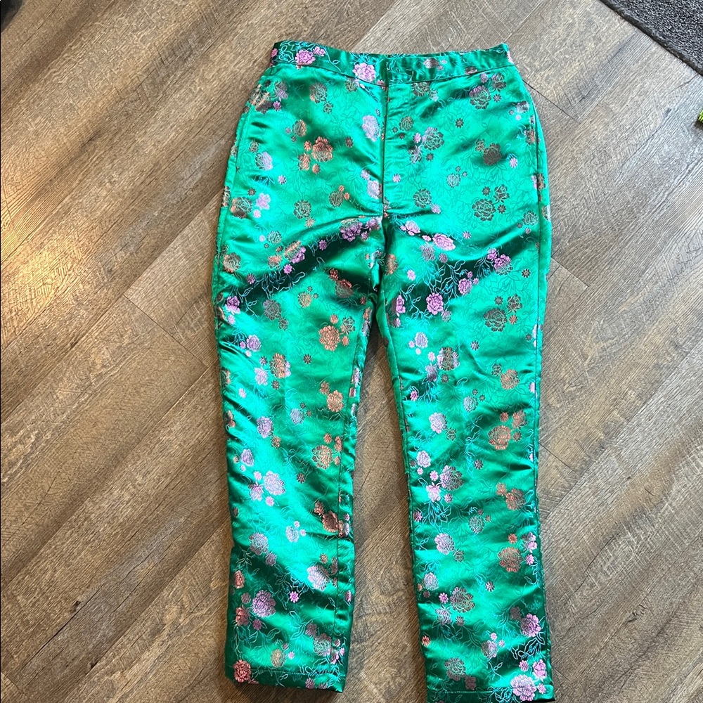 Free People Green and Pink Satin Fabric